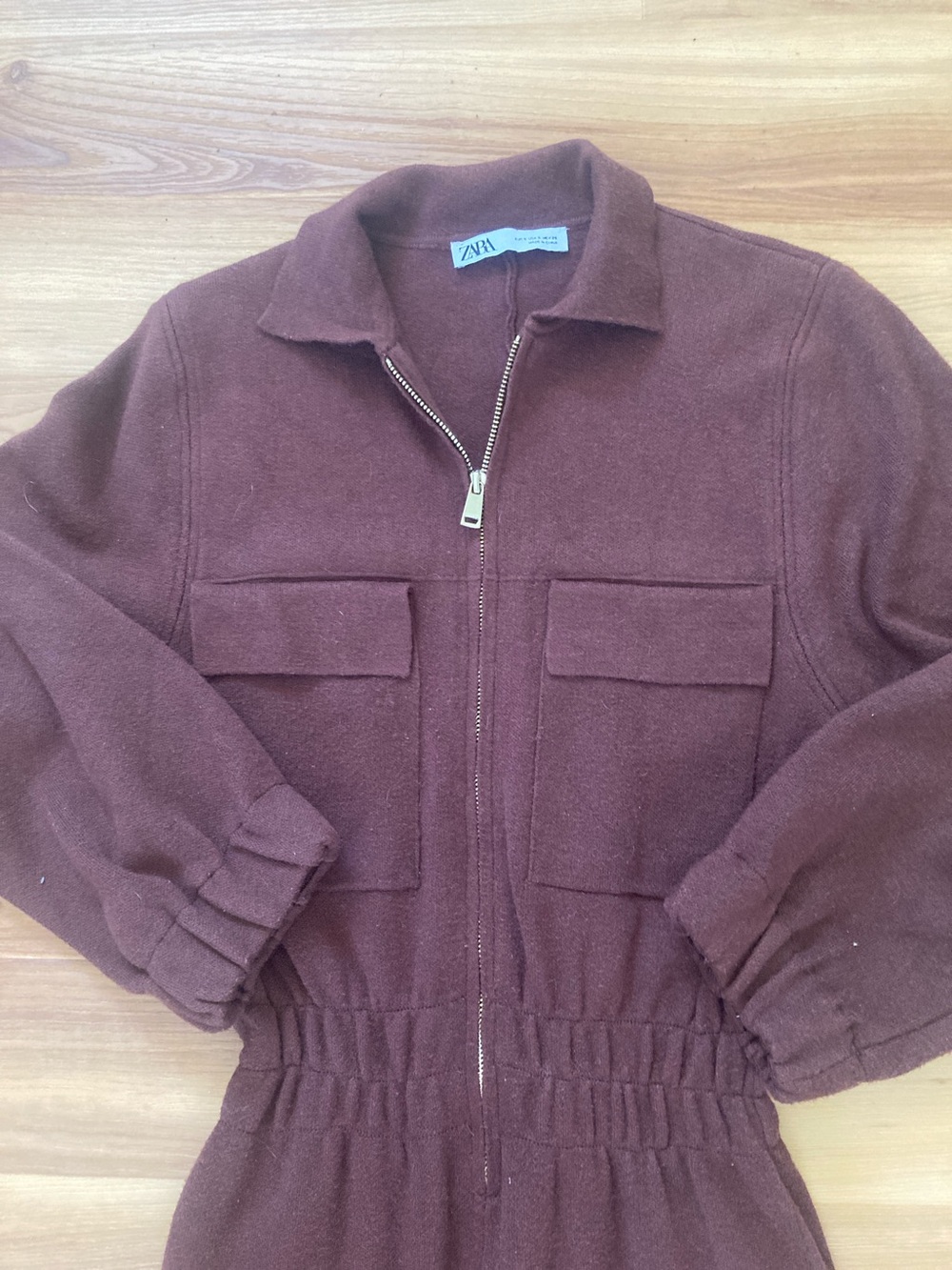 Zara Chocolate Brown Zip-Front Jumpsuit - Picture 2 of 5
